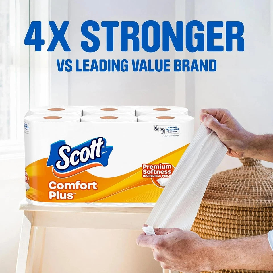 Scott ComfortPlus Toilet Paper 2-Ply Soft Bath Tissue | 36 Double Rolls Strong